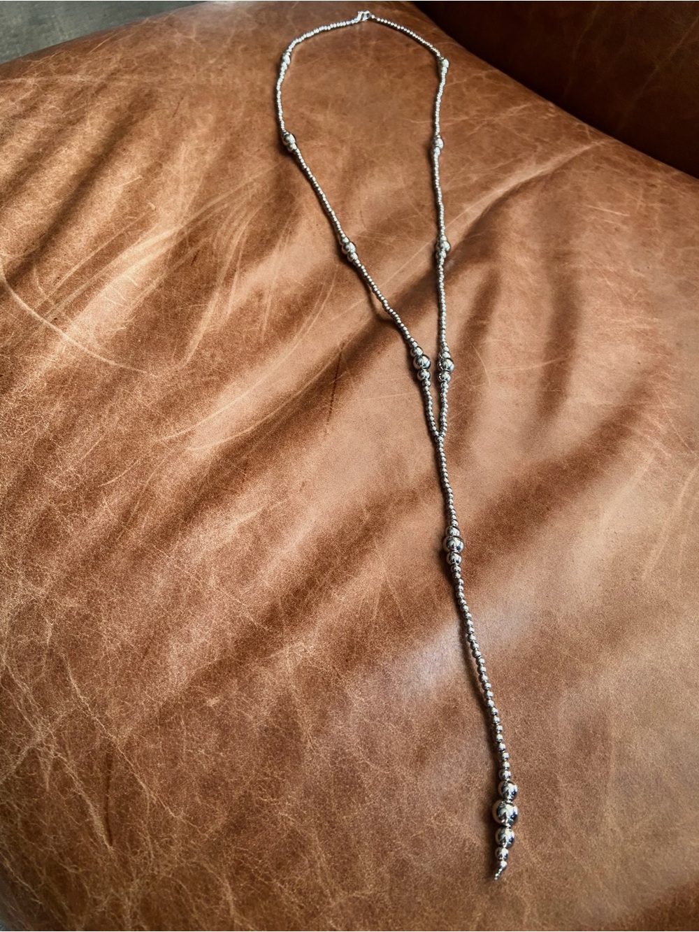 30” Stainless Steel Lariat Necklace - Navajo Pearl Style